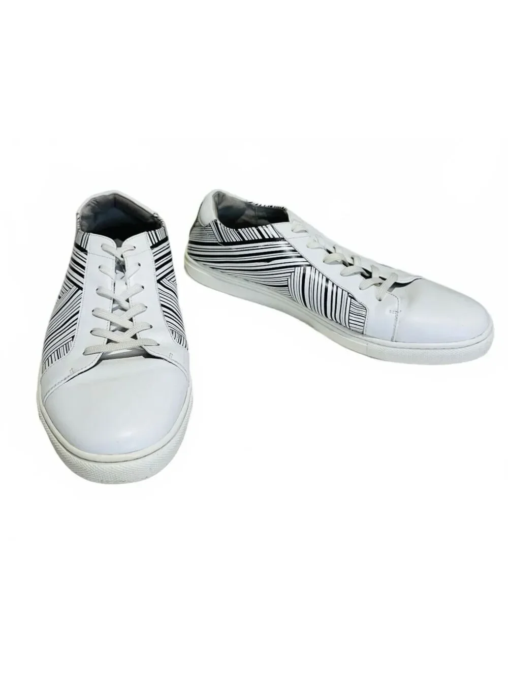 Kenneth Cole Men's Leather Sneakers Kam Stripes White & Black Men's Size 11